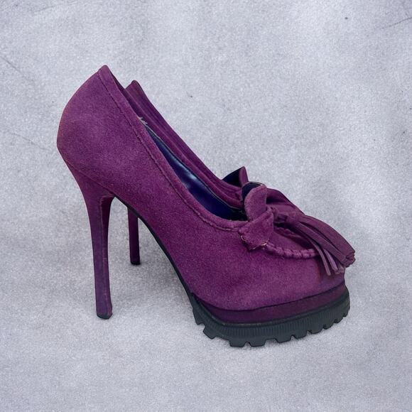 Y2K/2010s Bebe Purple Leather Suede Tasseled Stiletto Heels Women’s Size 7.5 - Picture 4 of 8